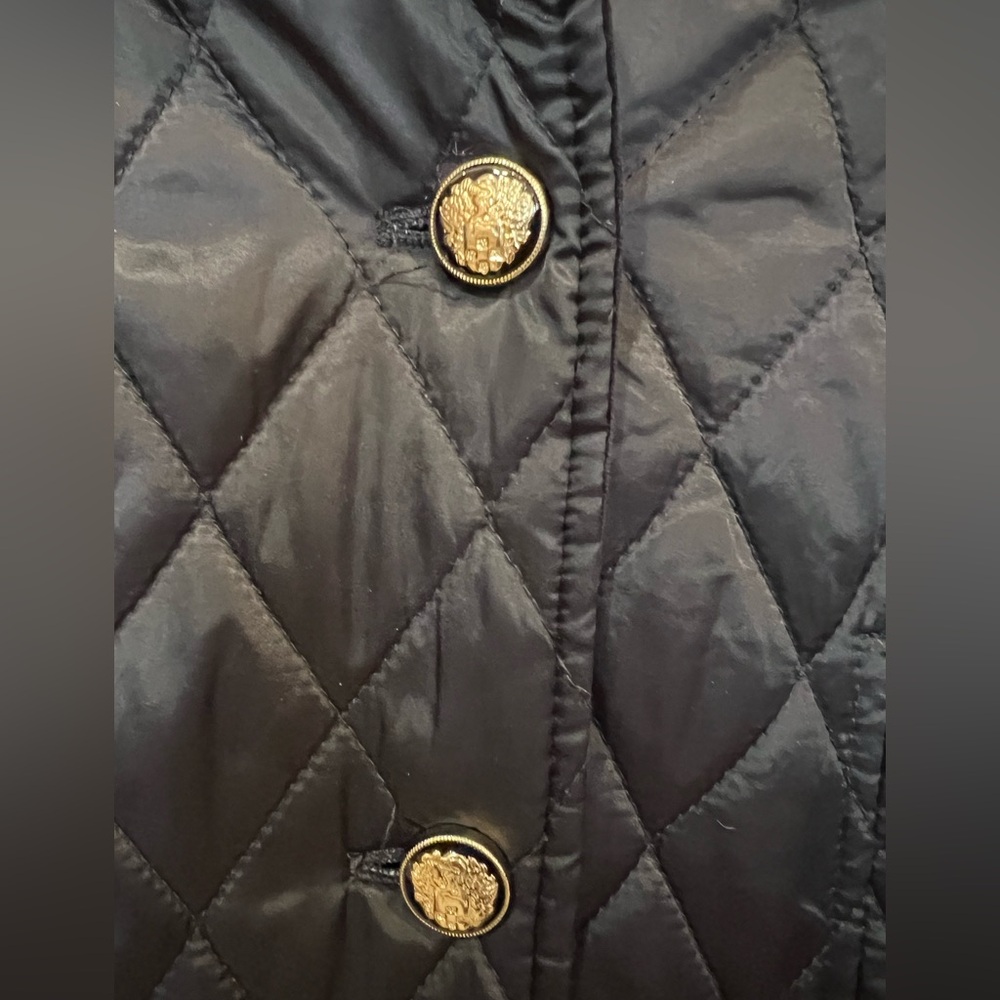 VINCE CAMUTO Navy Quilted Velvet Trim Lined Jacket Gold Buttons Pockets EUC L - Picture 12 of 12